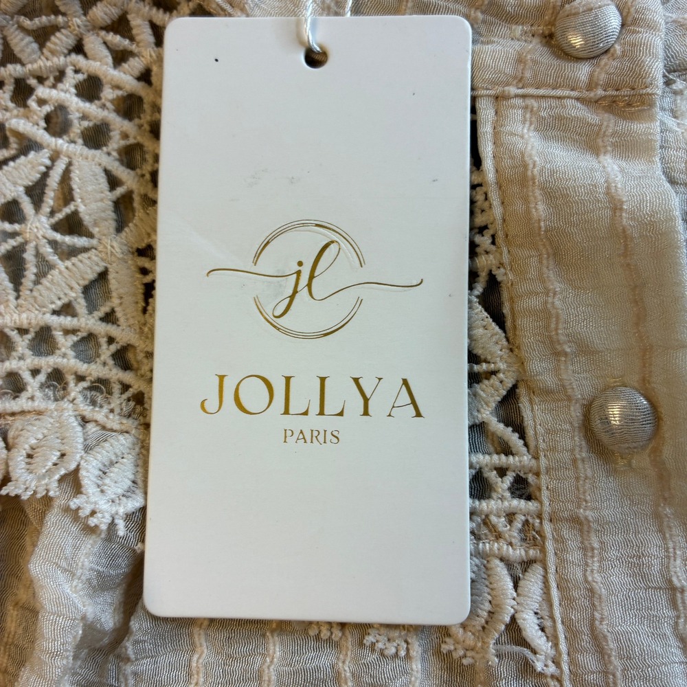NWT Jollya Paris Beige Crochet Lace Boho Blouse Balloon Sleeve Button Front L/XL - Picture 5 of 16